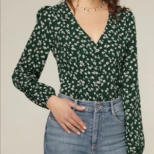 COMMENSE V Neck Long Sleeve Floral Blouse